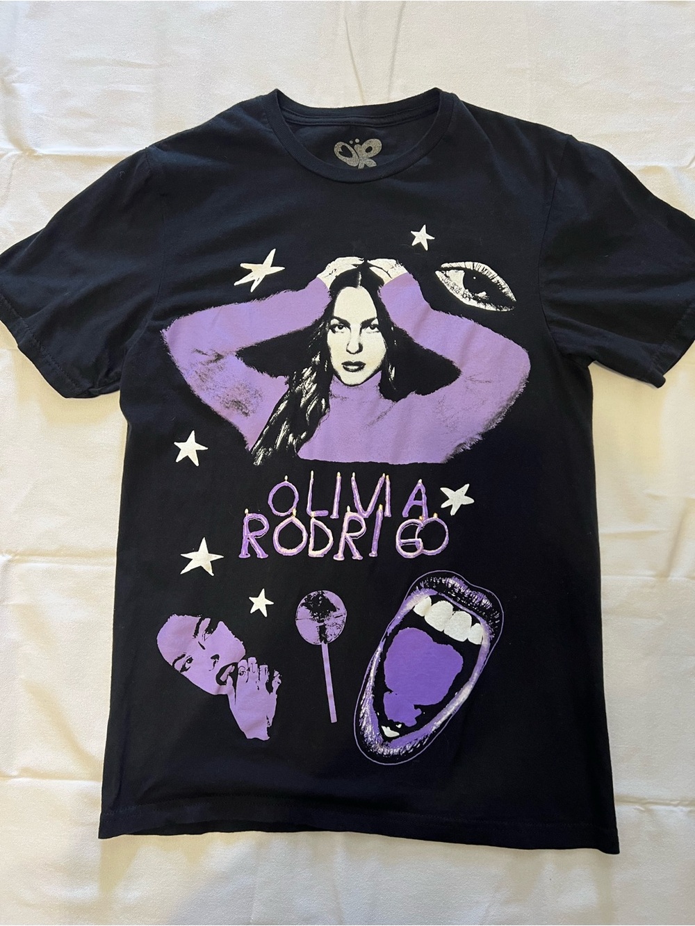 Olivia Rodrigo GUTS Tour Official Merch T-Shirt — Black Purple Graphic, Size S